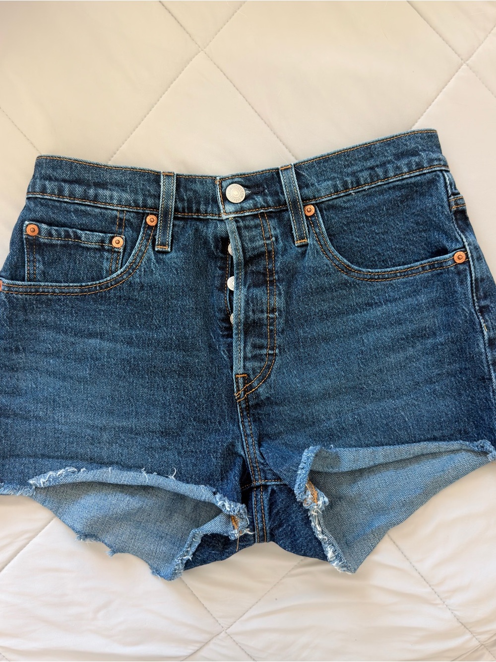 Levi's Dark Blue Button-Fly Denim Cutoff Shorts